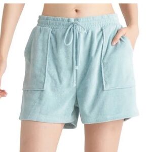 Black Tape Terry Drawstring Shorts - Soft Mint - Size M